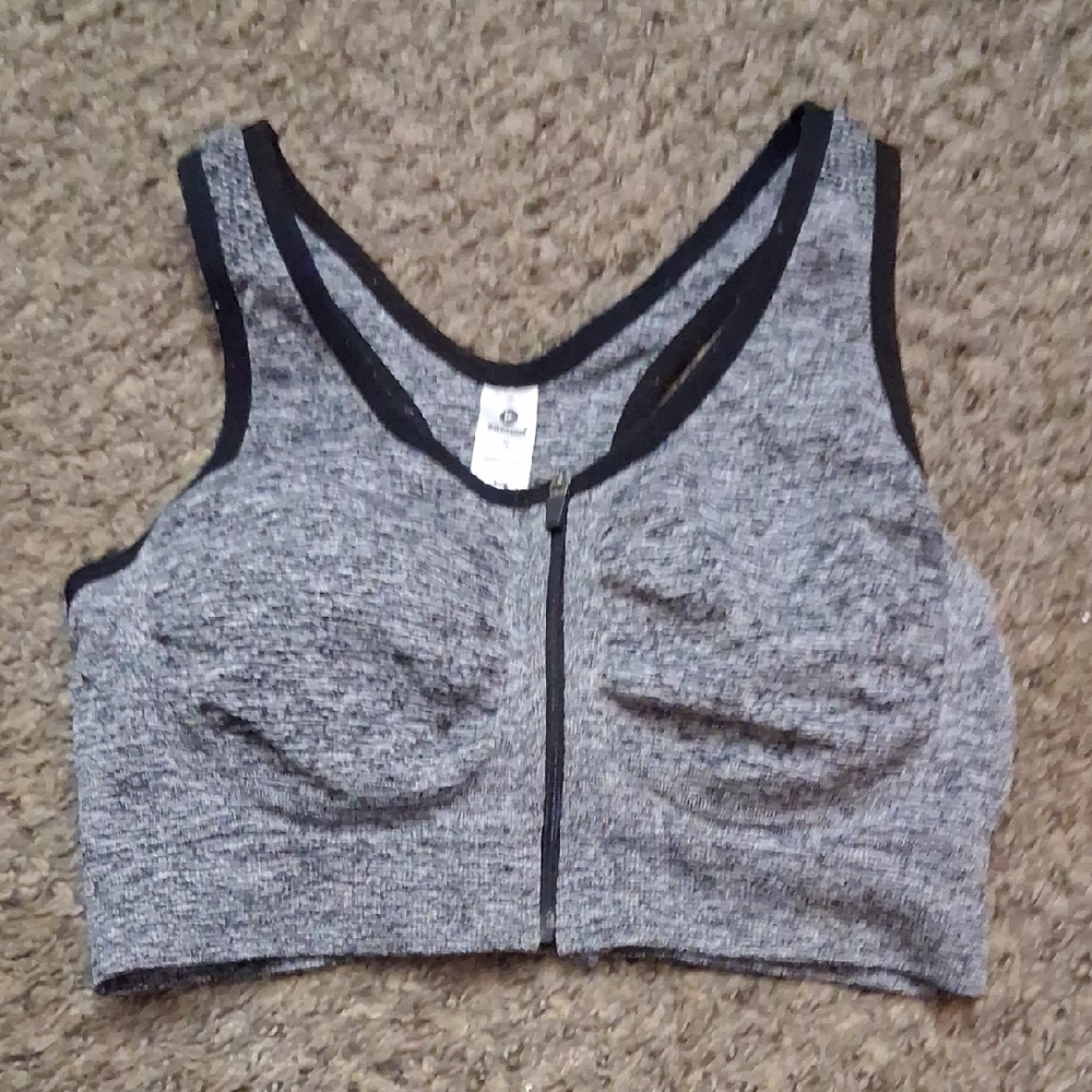 Gray Zip-Front Sports Bra